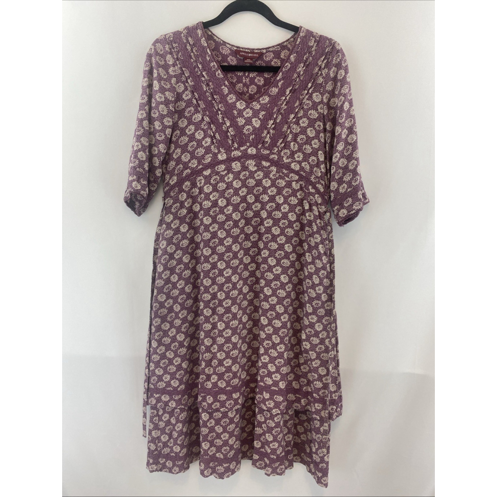 April Cornell Dress Long Floral Tie Waist Cottage Core Peasant Purple Tiered